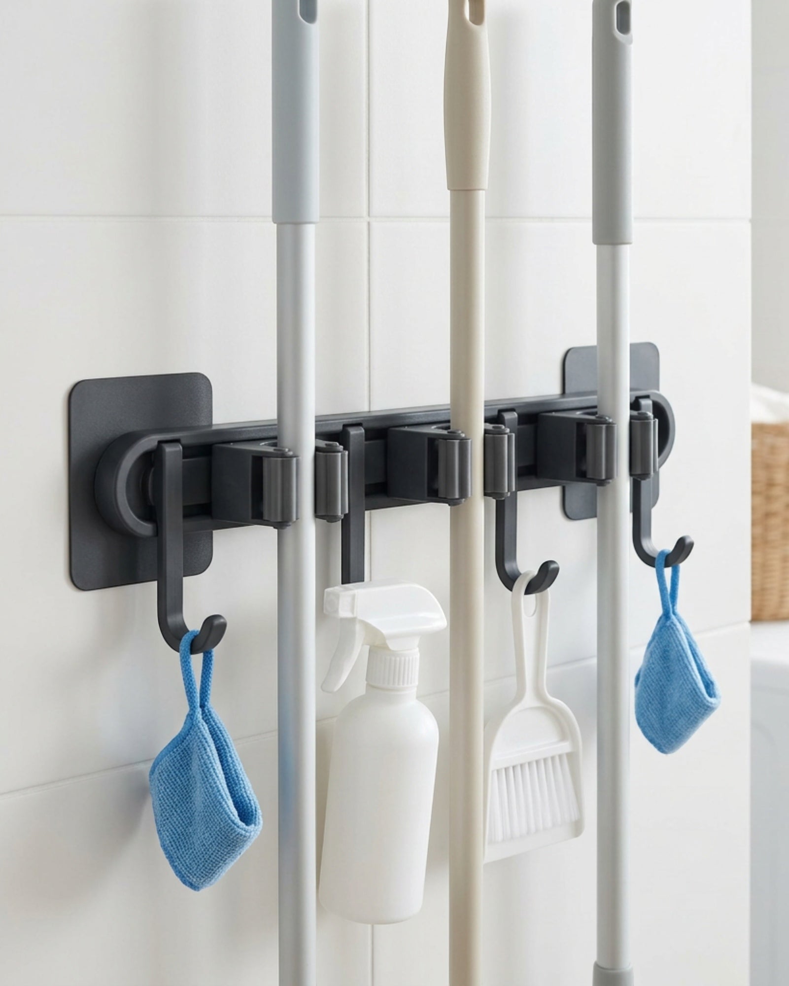 Vyrno Adhesive Modular Tool Holder 40 cm 3 Grips 4 Hooks Charcoal - Lifestyle view