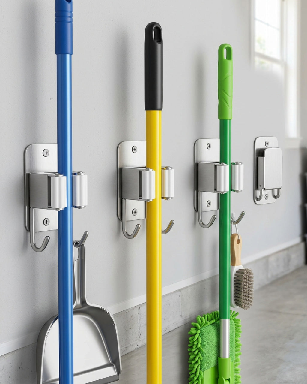 Vyrno Folding Stainless Steel Mop Holder Hooks Set of 4 - Lifestyle view